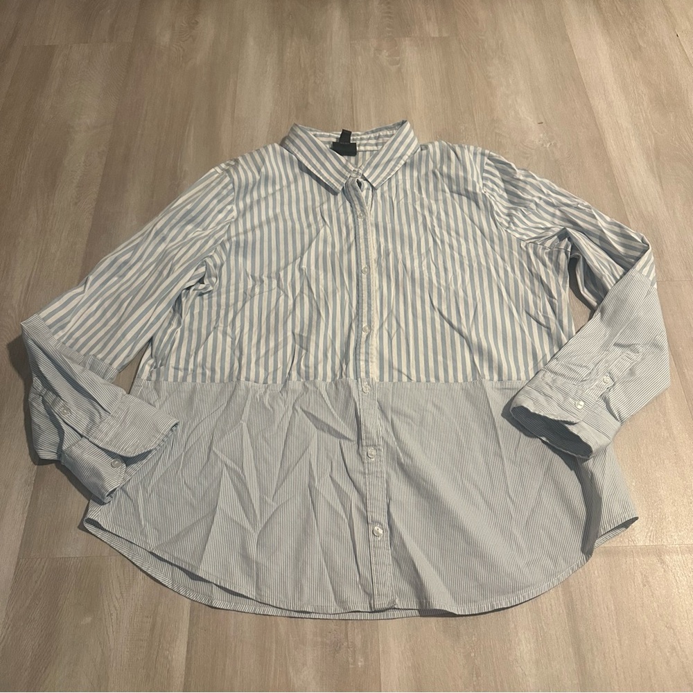 Worthington Blue White Striped Button Down Shirt Sz XL